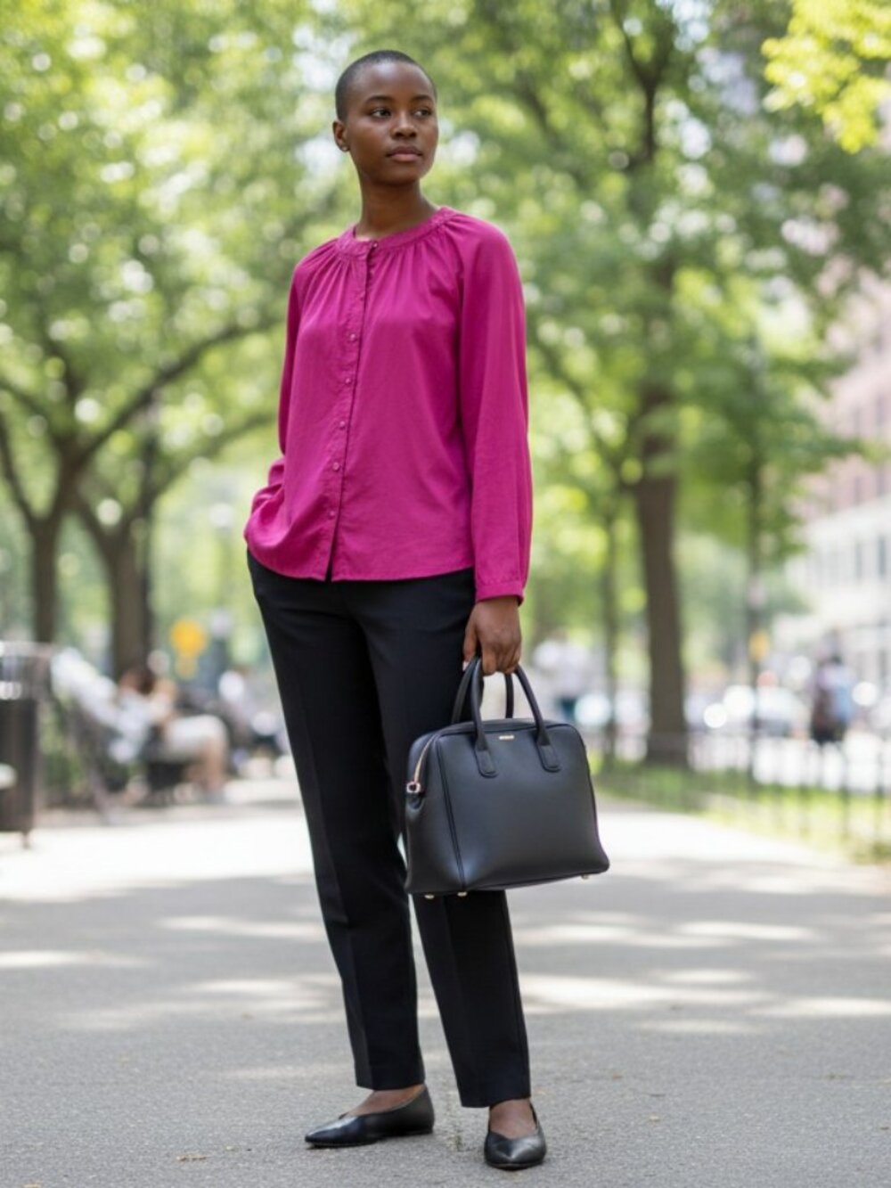 👉 Magenta Button Front Blouse